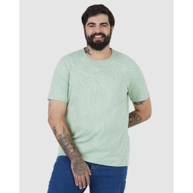 Imagem de Camiseta Masculina Plus Size Estampa Folhagem Em Malha Linho-Masculino