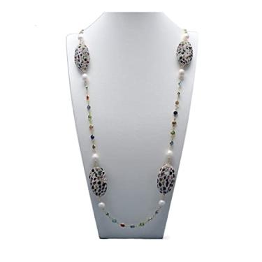 Imagem de DWBPGVUN Joias cultivadas em pérolas de arroz branco turmalinas verdadeiras lascas de cristal colar longo para mulheres