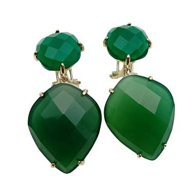 Imagem de Brincos de ágata verde para mulheres com pedras preciosas longas