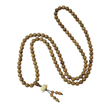 Imagem de Mansiyuyee Colar de contas de sândalo verde natural com 108 contas de oração budista para meditação ou ioga, Madeira, Sem Pedra Preciosa