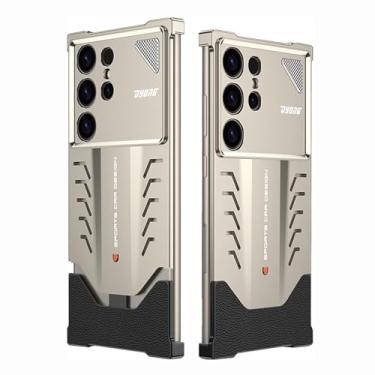 Imagem de HUHUCASE Capa para celular Samsung S24/25 Ultra, liga de alumínio, couro nappa, fivela de encaixe, capa protetora elemento supercarro (cor original, Samsung S25 Ultra)