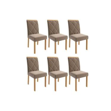 Imagem de Cadeira Cozinha Fernanda Wood Kit 6 Un Carvalho/Suede Joli Capuccino - Cimol