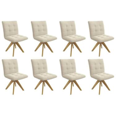 Imagem de Kit 8 Cadeiras Sala Jantar Nice 1C001CA Premium Madeira Maciça 8 Un Carvalho/Linho Bege Argila - Kappesberg