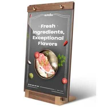 Imagem de Suporte de placa de mesa de acrílico de 21,6 cm x 28 cm com base de madeira - Moldura vertical dupla face para menu de restaurante, cafeteria, escritório, loja de varejo, suporte resistente em forma