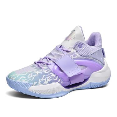 Imagem de CJSPORX Tênis de basquete masculino feminino respirável antiderrapante para uso ao ar livre, Branco e roxo-5, 6 Women/5 Men