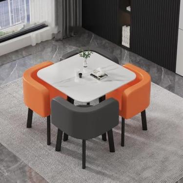 Imagem de Conjunto de mesa de jantar quadrada com 4 cadeiras, combinação de mesa de negociação de escritório e cadeira, conjunto de combinação de mesa e cadeira, economia de espaço, para escritório, sala de