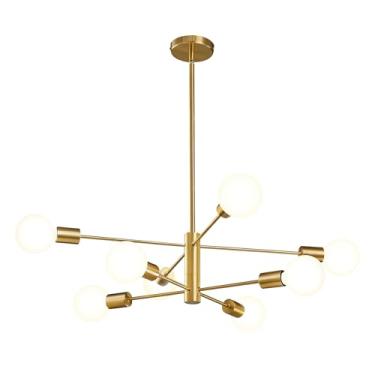 Imagem de Lustre Dourado de 8 Lâmpadas, Lustre Moderno para Interiores, Ideal para Sala de Estar, Cozinha e Quarto (Lâmpadas Não Incluídas)
