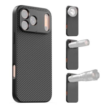 Imagem de APEXEL Capa de telefone com lente rosqueada de 17 mm compatível com iPhone 17 Pro Max, compatível com todas as teleobjetivas e lentes macro, capa protetora durável preta