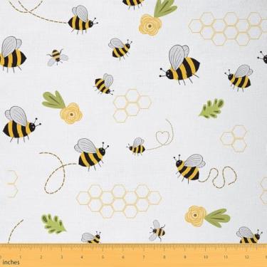 Imagem de Cute Bee Fabric by The Yard Cartoon Animal Selvagem Flores Plantas Tecido para Crianças Meninos Meninas Amarelo Geométrico Padrão Hexágono Tecido para Estofamento DIY e Detalhes em Casa 3 jardas, 274