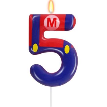 Imagem de Velas de aniversário, velas vermelhas e azuis para bolo número 5, topo de bolo para velas temáticas de jogos, decoração de aniversário, suprimentos para celebrações de aniversário (5)