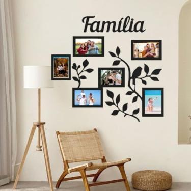 Imagem de Painel Porta Retrato de Parede Família em MDF Preto, Árvore Genealógica para 6 Fotos 10x15cm, Design Vazado com Ramos e Folhas, 45x50cm - Universo do MDF