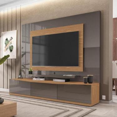 Imagem de Conjunto Sala Rack Painel Eros III 65Pol. 220cm - Casa D, Cinza Perola