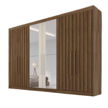 Imagem de Guarda Roupa 6 Portas Potente 4 Ripado Com Espelho 100% Mdf Brauna/off White