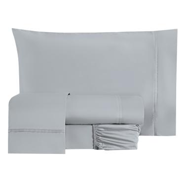 Imagem de Jogo Cama Lençol Essencial Casal Micropercal 200 Fios 4 Peças - Cinza