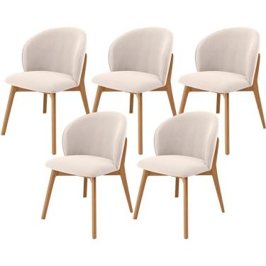 Imagem de Kit 05 Cadeiras De Jantar E Estar Living Estofada Mia L02 Suede Bege