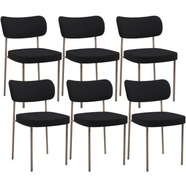 Imagem de Kit 06 Cadeiras Estofadas Para Sala De Jantar Melina Base Arena L02 Suede Preto - Lyam Decor