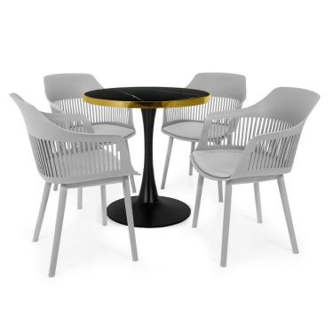 Imagem de Conjunto Mesa De Jantar Redonda Majestic 70cm Preta Com 4 Cadeiras Estofadas Marcela - Cinza