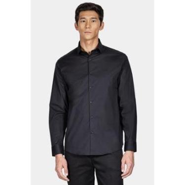 Imagem de Camisa Aramis Manga Longa Regular em Tricoline Liso Preto-Masculino