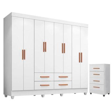Imagem de Guarda Roupa Casal Porto Com Cômoda Lite 4 Gavetas Branco Brilho - Móveis Leão