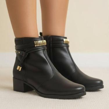 Imagem de Bota Feminina Cano Médio Confortável Salto Grosso Moleca Cor:PretoTama