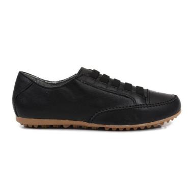 Imagem de Tênis Feminino Mocatênis Preto Elástico Izabela Araújo Couro, Preto, 3