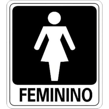 Imagem de Placa Para Banheiro Branca e Preta Feminino Poliestireno PS 15x10 cm -