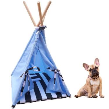 Imagem de Caminha Cabana Pet Toca Oca Tenda Cama Cachorro Cão M Azul - Pet Best