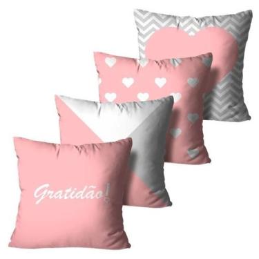 Imagem de Kit 4 Capas Almofadas Decorativas Gratidão Rosa Cinza 45x45 - Mdecore