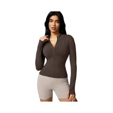 Imagem de Jaqueta Esportiva Feminina De Manga Longa Com Zíper E Gola Alta Em Cor