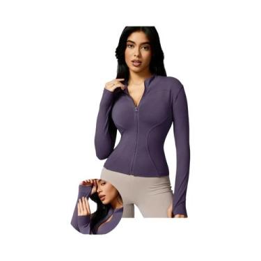 Imagem de Jaqueta Esportiva Feminina De Manga Longa Com Zíper E Gola Alta Em Cor