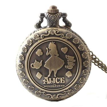 Imagem de Relógio de bolso Alices In Wonderland Retro para crianças com corrente
