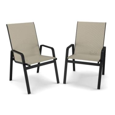 Imagem de kit 2 cadeira Riviera Piscina Praia Alumínio Preto Tela Bege - Aluv Mó