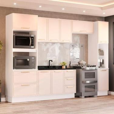 Imagem de Cozinha Modulada 5 Peças sem Pia e Rodapé Amara Politorno, Branco/Crem