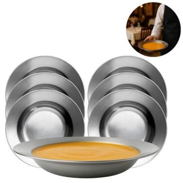 Imagem de 6 Pratos de Metal 20,5cm Refeição P/ Restaurantes e Hotéis - Fx