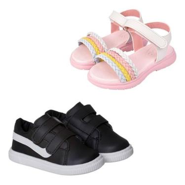 Imagem de Kit Tenis Infantil Anatomico Sandalia Trança Colorida Menina - Mimofle