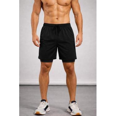 Imagem de Bermuda Masculina Academia 2 em 1 Treino Caminhada COR:PretaTamanho:M 