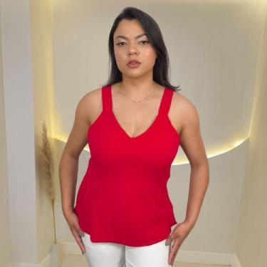 Imagem de Blusa Regata Feminina Básica Alça Larga Crepe Duna Nova Julia, Vermelh