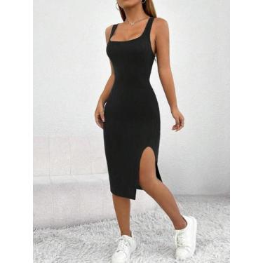 Imagem de Vestido Trench De Cor Sólida Para Primavera E Verão, Decote Em U, Saia