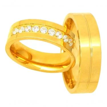 Imagem de Par De Alianças 6mm Banhada Ouro 18k Com Zircônias