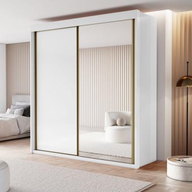 Imagem de Guarda Roupa Solteiro com Espelho 2 Portas de Correr Em MDF Chicago Conquista Móveis - Branco