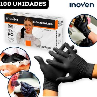 Imagem de Luva Nitrílica Descartável Ambidestra Preta Sem Pó Inoven - CX 100 Uni