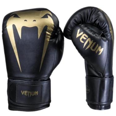 Imagem de Luva de boxe muay thai venum giant full logo pro black gold, 12oz