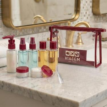 Imagem de Kit de Frascos com necessaire p/ Viagem 10 Peças Jacki Design, Vermelh