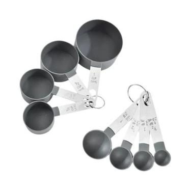 Imagem de Conjunto De Copos E Colheres Medidoras De Aço Inoxidável 8 Peças Com E