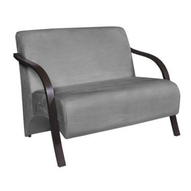 Imagem de Poltrona Namoradeira Vênus Suede Braço Madeira Cinza - D SALLA