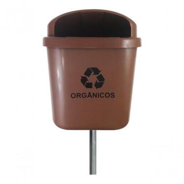 Imagem de Lixeira para Coleta Seletiva Cesto Individual 40L com Poste e Apagador de Cigarros Cinza Higipack