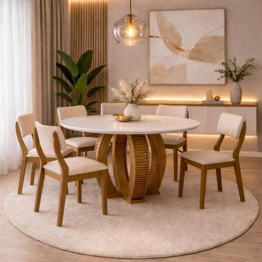 Imagem de Sala De Jantar Redonda 6 Cadeiras 1,35 Lottus -domus Móveis
