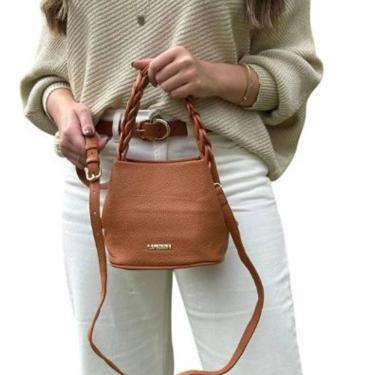 Imagem de Bolsa Feminina Transversal Yeet em Couro Sintético Texturizado 14X16X25CM Caramelo para o Público Feminino