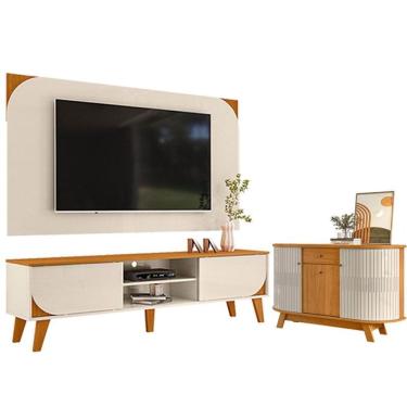 Imagem de Rack Bancada E Painel Para Tv Duna Com Aparador Para Sala Buffet Monza Cinamomo Off White - Madetec