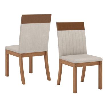 Imagem de Kit 02 Cadeiras Estofadas Para Mesa De Jantar Isa Plus S42 Nature Corano Caramelo Linho - Henn